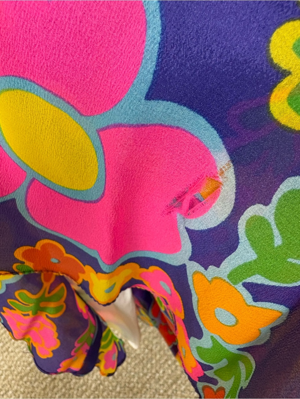 Vintage 1970 Vibrant Floral Maxi Dress in Purple, Pink & Yellow Size 4 - Picture 6 of 7